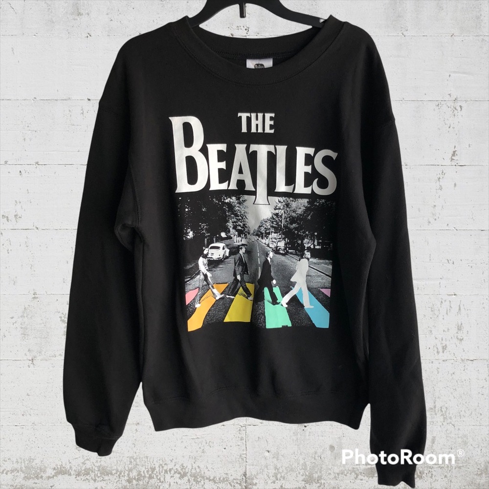 The Beatles Black Graphic Print Colorful Abbey Road Sweater Size XS